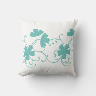 Floral Pattern In Teal Colour Throw Pillow