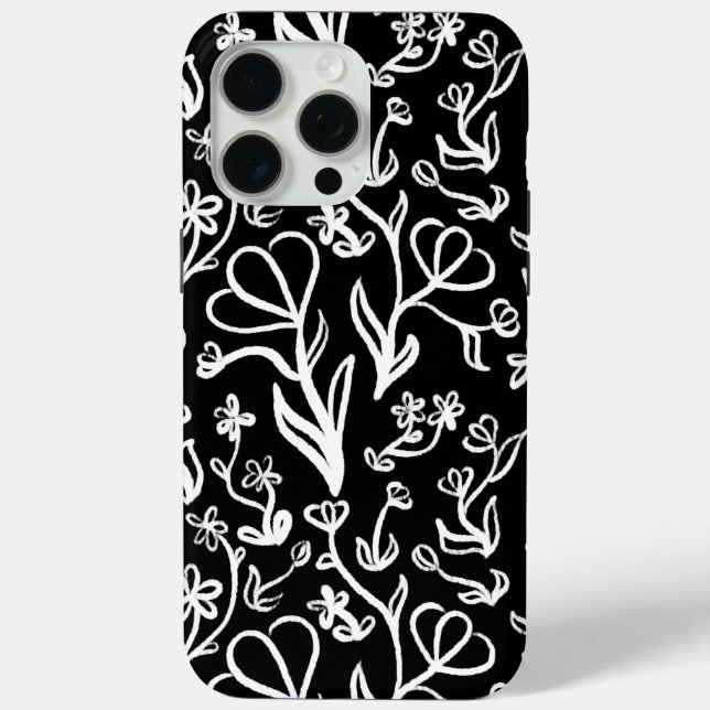 Floral Pattern in White on Black Case-Mate iPhone Case (Back)