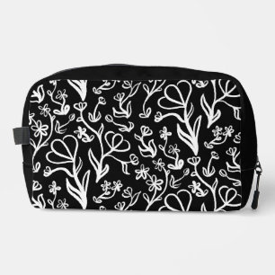 Floral Pattern in White on Black Dopp Kit