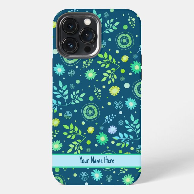 Floral Pattern Inspirivity Modern Blue Customized iPhone Case (Back)