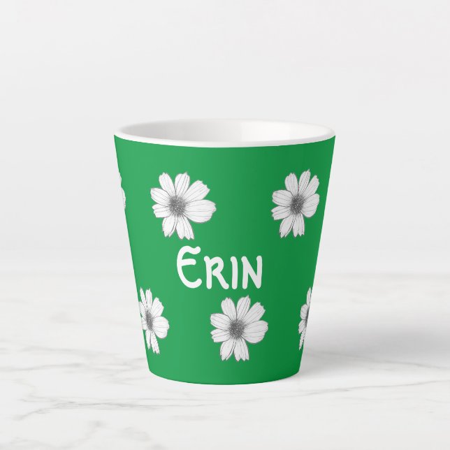 Floral pattern Irish green custom name Latte Mug (Front)