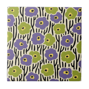 Floral Pattern Lavender and Olive Green Tile