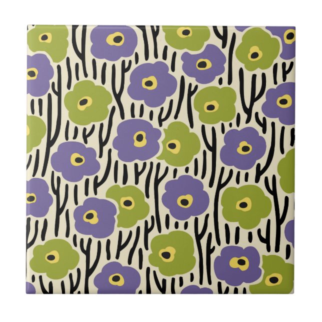 Floral Pattern Lavender and Olive Green Tile (Front)