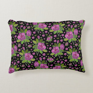 Floral Pattern Lilac Pink Green Black Accent Pillow