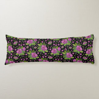 Floral Pattern Lilac Pink Green Black Body Pillow