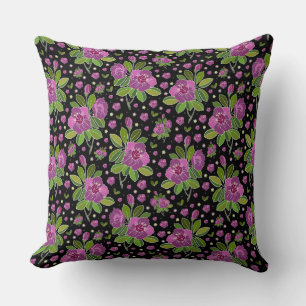 Floral Pattern Lilac Pink Green Black Throw Pillow