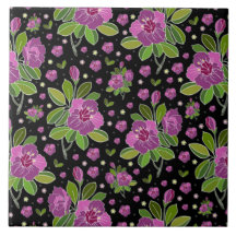 Floral Pattern Lilac Pink Green Black