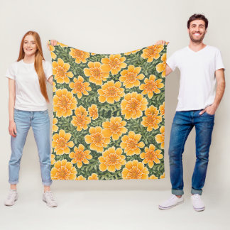 Floral Pattern Marigold Flowers Fleece Blanket