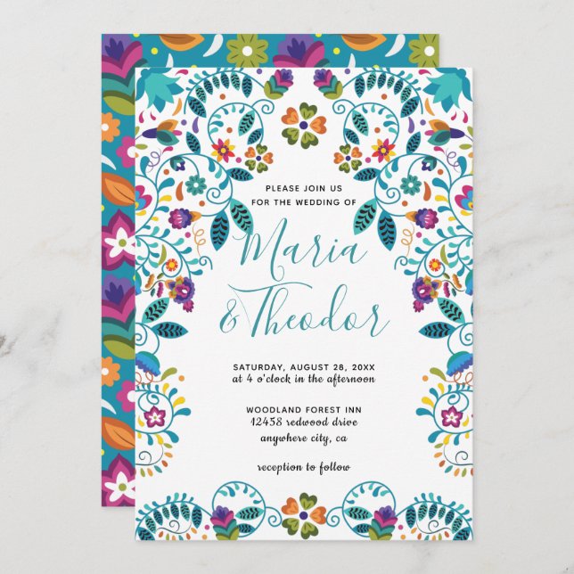 Floral Pattern Mexican Style Luxury Wedding Invitation (Front/Back)