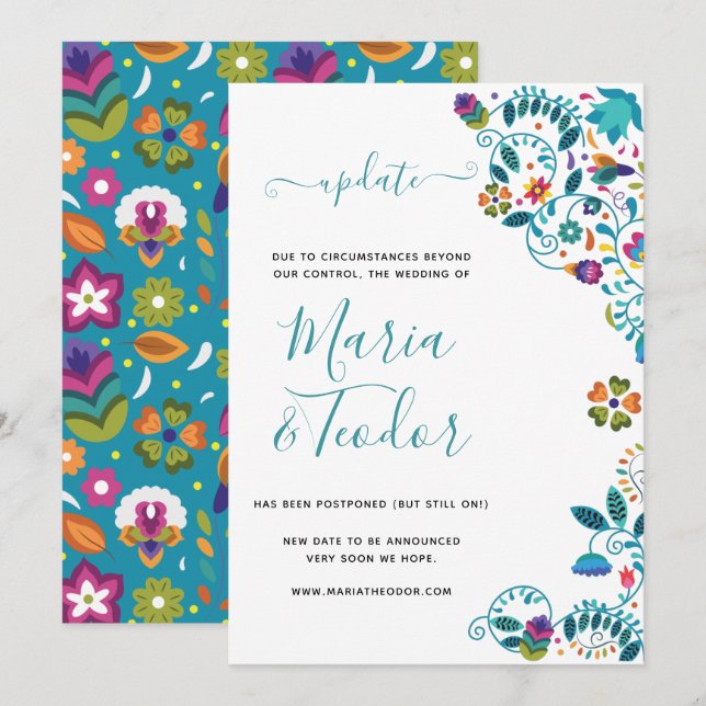 Floral Pattern Mexican Style Wedding Update Invitation (Front/Back)