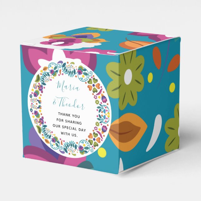 Floral Pattern Mexican Wedding Personalized  Favor Box (Front Side)