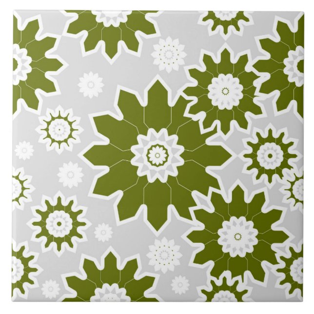 Floral pattern, modern design, olive green, white tile (Front)