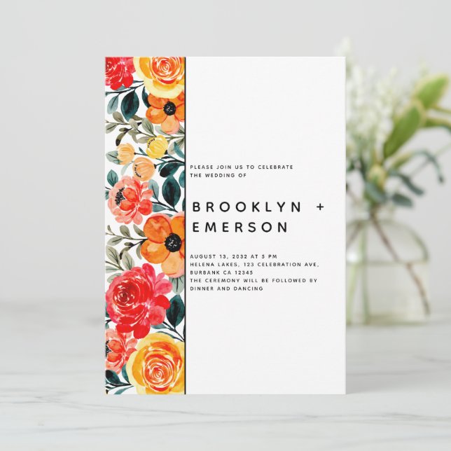 Floral Pattern Modern Wedding Invitation (Standing Front)