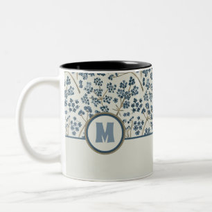 Floral Pattern Monogram Blue Watercolor Caraway Two-Tone Coffee Mug