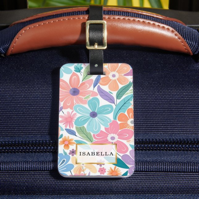 Floral Pattern Monogram Luggage Tag (Front Insitu 2)
