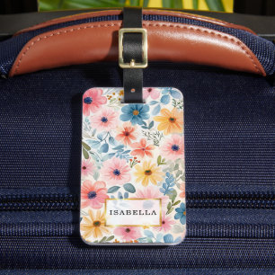 Floral Pattern Monogram Luggage Tag