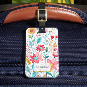 Floral Pattern Monogram Luggage Tag