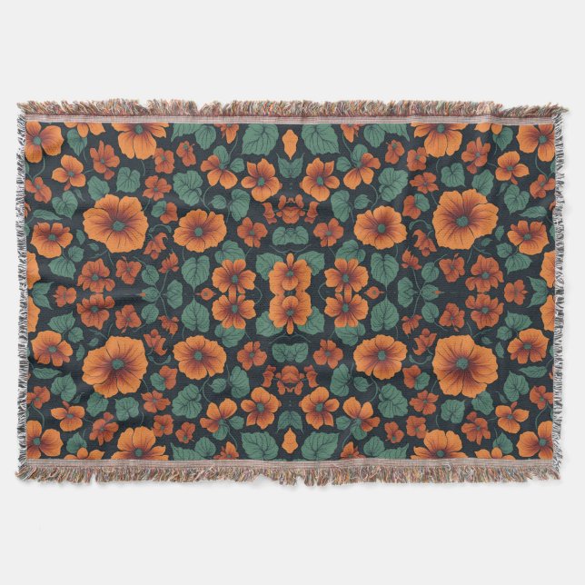 Floral Pattern Nasturtium Flowers Throw Blanket (Front)