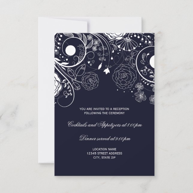 Floral Pattern Navy - Reception Invitation (Front)