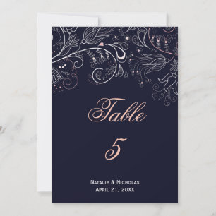 Floral Pattern Navy Tulip - Table Number