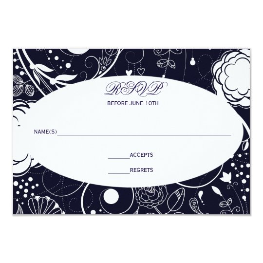 Floral Pattern Navy/White - RSVP Card