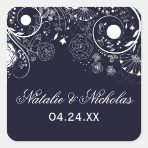 Floral Pattern Navy/White - Square Sticker