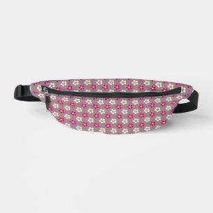 Floral pattern of crimson and white flowers on a c fanny pack