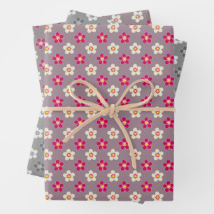 Floral pattern of crimson and white flowers on a c wrapping paper sheet