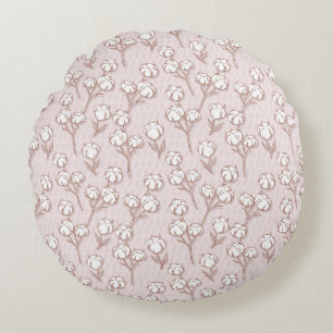 floral pattern of pink cotton inflorescences round pillow