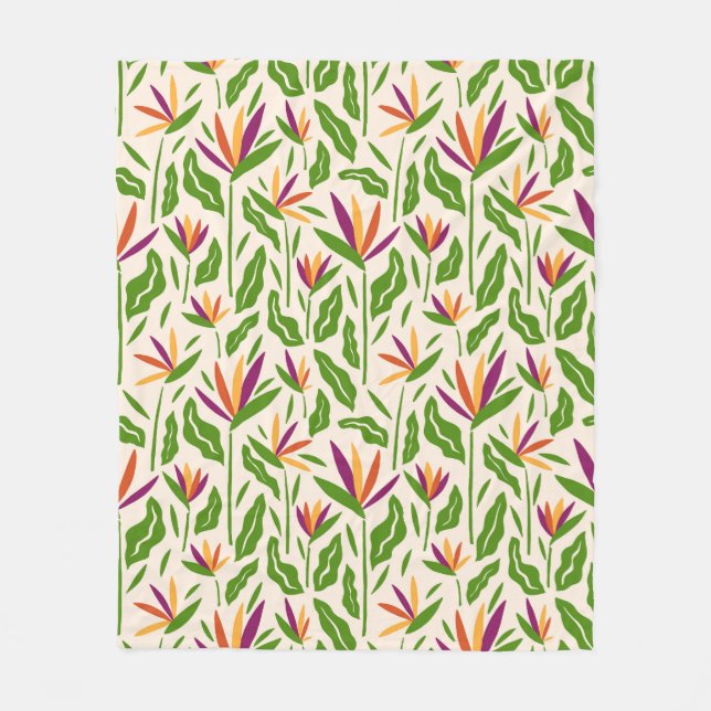 Floral pattern of tropical leaves and flowers fleece blanket (Front)