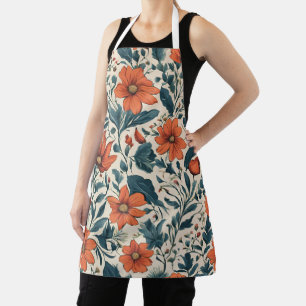 Floral Pattern of Vibrant Orange Flowers  Apron
