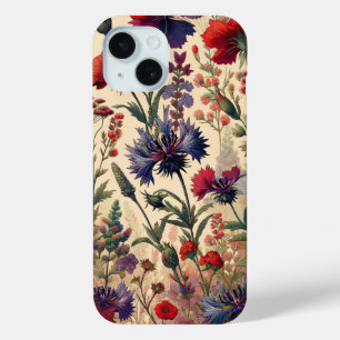 Floral Pattern of Wild Red and Purple Flowers iPhone 15 Case