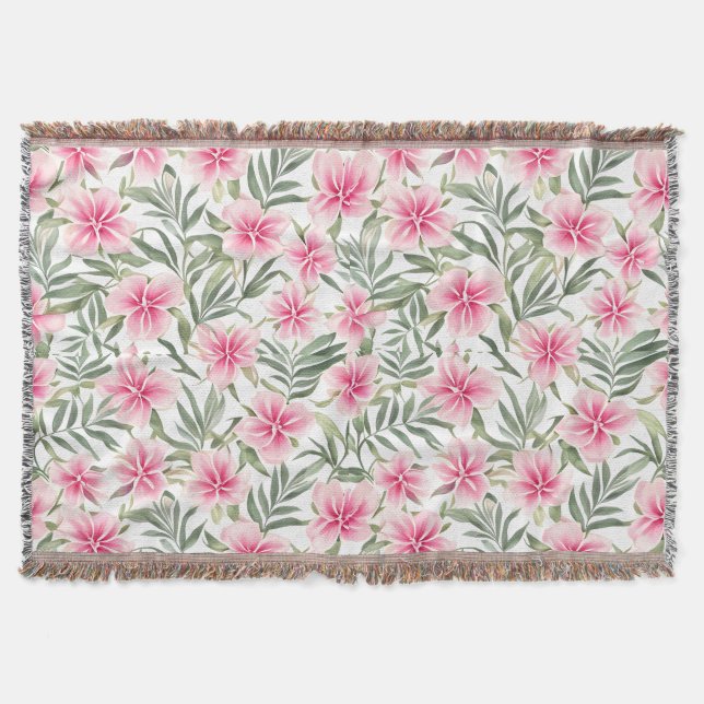 Floral Pattern Oleander Flowers Throw Blanket (Front)
