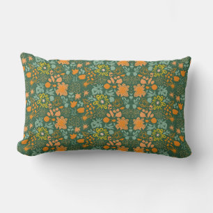 Floral pattern on a dark green background lumbar pillow