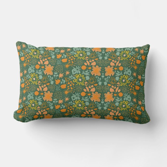 Floral pattern on a dark green background  lumbar pillow (Front)