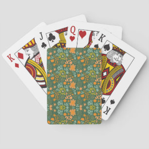 Floral pattern on a dark green background  playing cards