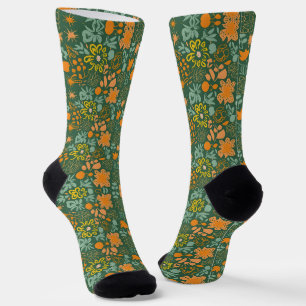 Floral pattern on a dark green background socks