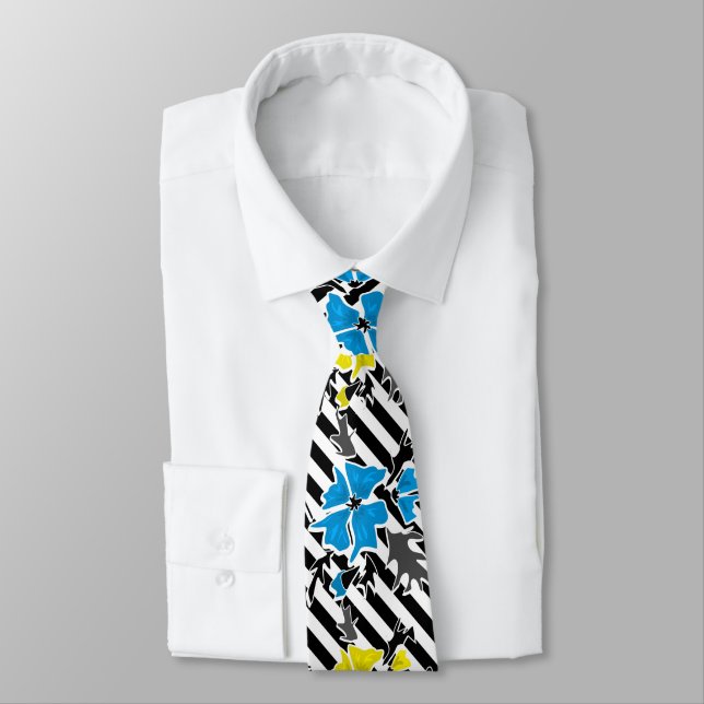 Floral pattern on black striped background  tie (Tied)