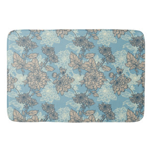 Floral Pattern on Blue Background Bath Mat
