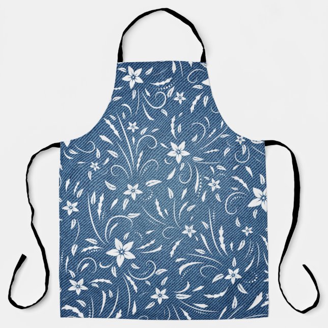Floral pattern on denim apron (Front)