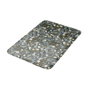 Floral pattern on dusty blue-gray background bath mat
