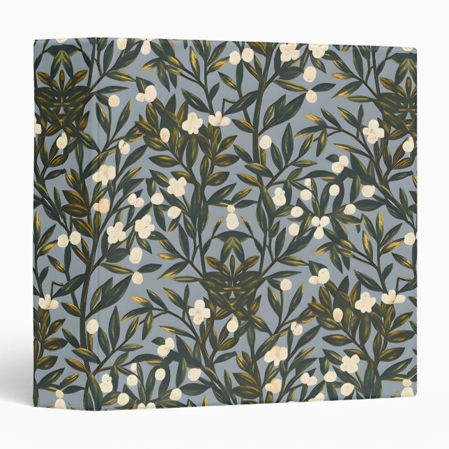 Floral pattern on  dusty blue-gray background binder (Front/Spine)