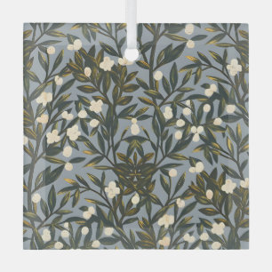 Floral pattern on dusty blue-gray background glass ornament