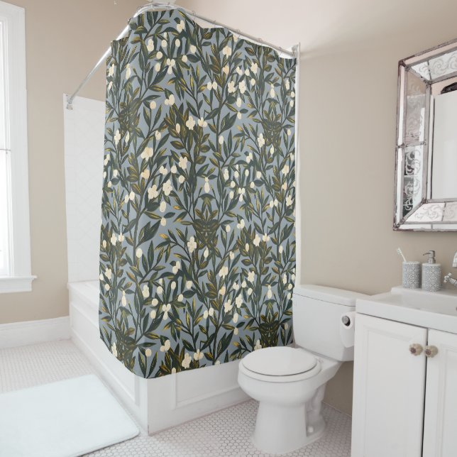 Floral pattern on  dusty blue-grey background (In Situ)