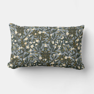Floral pattern on  dusty blue-grey background lumbar pillow