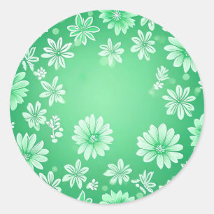 Floral Pattern on Green Background Classic Round Sticker