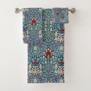 Floral pattern on green leaves blue background bath towel set