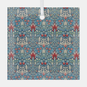 Floral pattern on green leaves blue background glass ornament