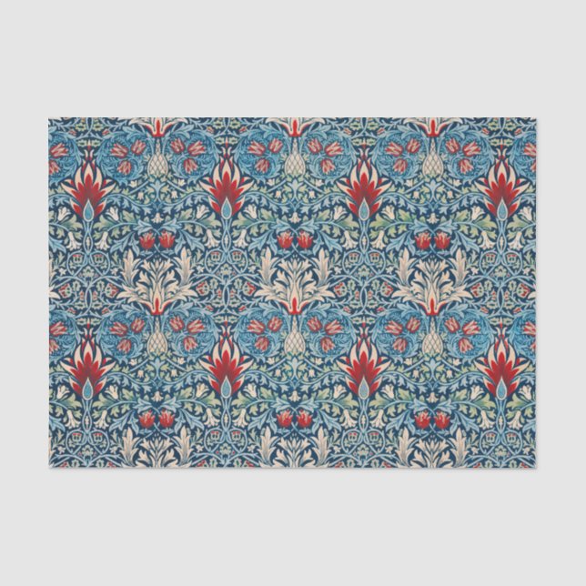 Floral pattern on green leaves blue background tissue paper (Front)