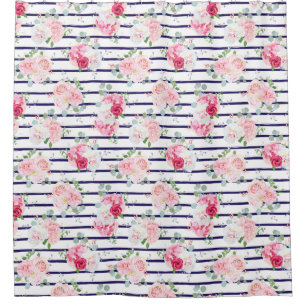 Floral Pattern on Horizontal Stripe Roses Peony 